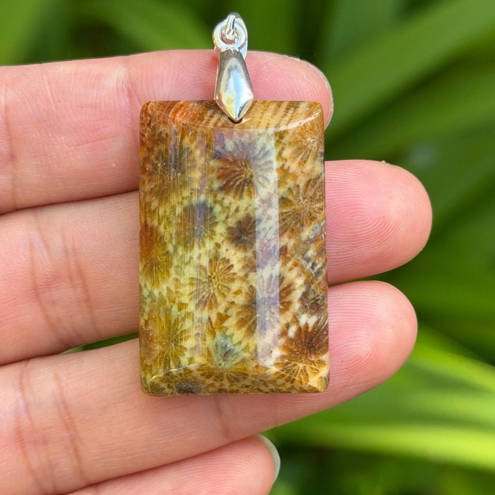 Sterling silver 925 stamped flower coral jade pendant 0387 - Picture 4 of 7